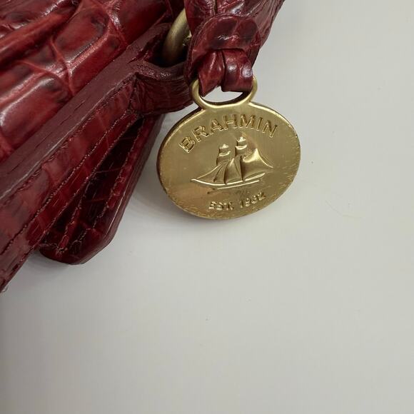 Brahmin Red Embossed Croc Leather Shoulder Mini Bag Purse Gold Hardware - Picture 8 of 12